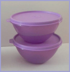 TUPPERWARE 2 Mini 2-cup Wonderlier Nesting Mixing PURPLE LILAC BOWLS Tabbed Seals