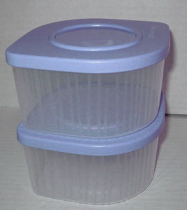 TUPPERWARE TWO 2-cup Sheer Fresh N Cool Square Round Storage Containers Keepers Blueberry Mist - Plastic Glass and Wax