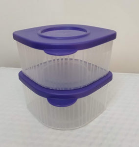 TUPPERWARE TWO 2-cup Sheer Fresh N Cool Square Round Storage Containers Keepers Grape Purple - Plastic Glass and Wax