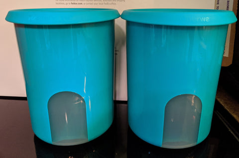 TUPPERWARE 3 Pc Classic COLORED REMINDER Canister Set ~ Papaya ~ Teal ~ Green Canisters - Plastic Glass and Wax