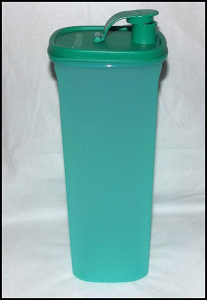 Tupperware 2-QT SLIM LINE TALL SQUARE ROUND REFRIGERATOR PITCHER / ON THE GO BEVERAGE SERVER GUAVA - Plastic Glass and Wax