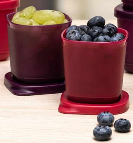 TUPPERWARE 2-Pc RED & PURPLE MINI 110mL Square Round CUBIX Storage Containers Keepers w/ Seals
