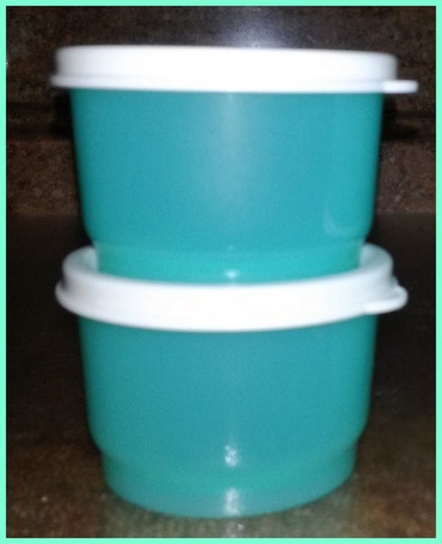 TUPPERWARE Set of 2 - 4-oz Snack Cups Bowls w/ Round Seals SHEER ~ HUNTER GREEN SEAL