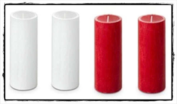 PartyLite GLOLITE GLOW LIGHT 2 SETS Boxed 2 x 4 PILLAR Candles ICED SNOWBERRIES WHITE & RED