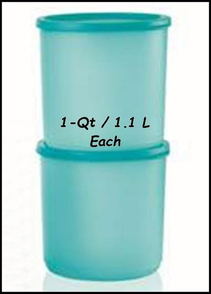 TUPPERWARE 3 Pc Classic COLORED REMINDER Canister Set ~ Papaya ~ Teal ~ Green Canisters - Plastic Glass and Wax