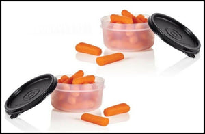 TUPPERWARE 2 8-oz Serving Center Storage Container Snack Bowls with Charcoal Black Seals - Plastic Glass and Wax