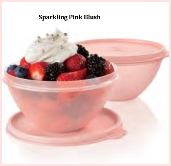 TUPPERWARE 2 Mini 2-cup Wonderlier Nesting Mixing SPARKLING PINK SHIMMER BOWLS Tabbed Seals - Plastic Glass and Wax ~ PGW