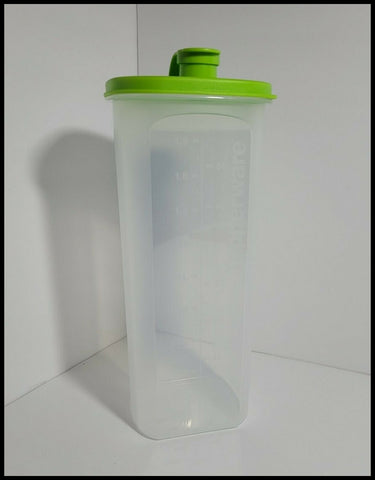 Tupperware 2-QT SLIM LINE TALL SQUARE ROUND REFRIGERATOR PITCHER / ON THE GO SERVER SHEER LIME SEAL