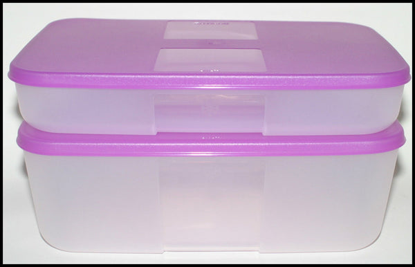 TUPPERWARE FREEZER MATES 2-pc MEDIUM STORAGE SET 1 SHALLOW 1 DEEP PURPLICIOUS - Plastic Glass and Wax