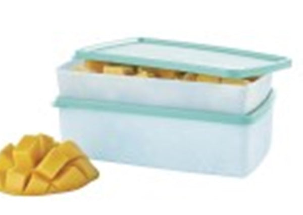 TUPPERWARE FREEZE-IT TWO (2) MEDIUM RECTANGLE FREEZER STORAGE CONTAINERS 2.5-c & 5-c Light Blues - Plastic Glass and Wax