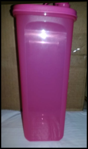 Tupperware 2-QT SLIM LINE TALL SQUARE ROUND REFRIGERATOR PITCHER / ON THE GO BEVERAGE SERVER GUAVA - Plastic Glass and Wax