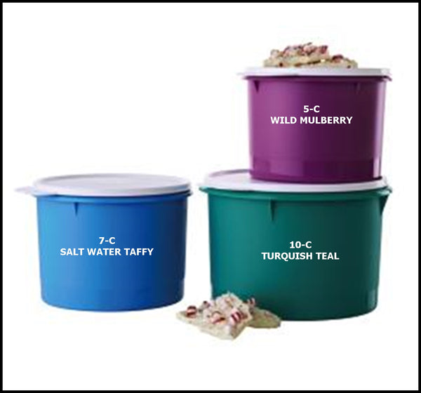 TUPPERWARE 3 Pc Classic COLORED REMINDER Canister Set ~ Papaya ~ Teal ~ Green Canisters - Plastic Glass and Wax