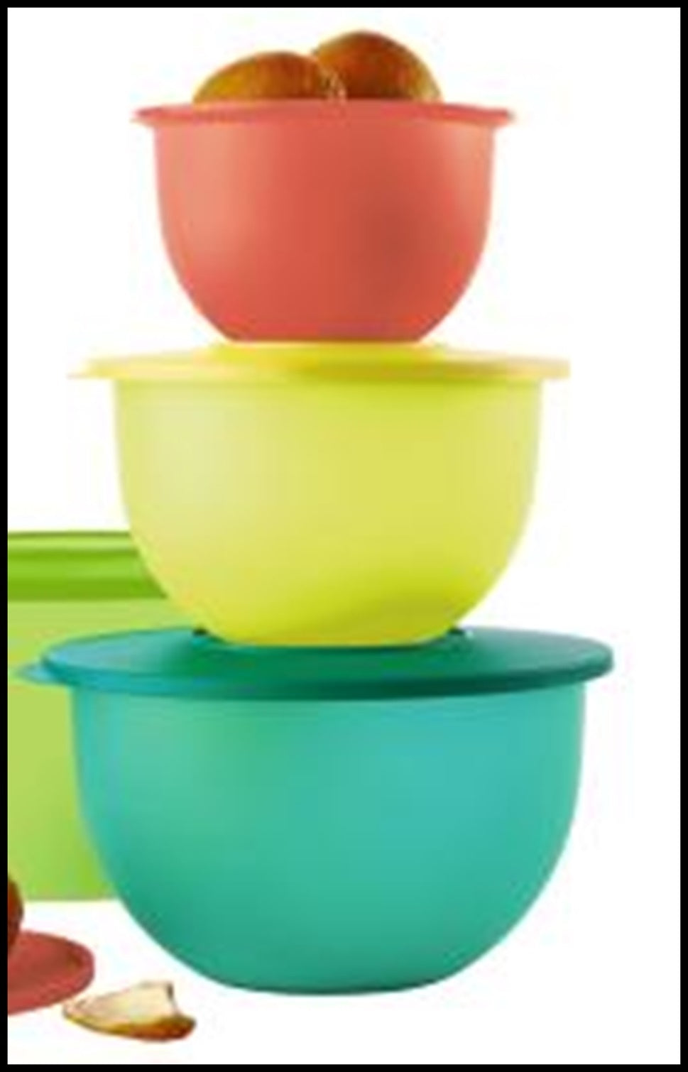 TUPPERWARE 3 IMPRESSIONS BOWLS 18-c Sea Foam Green ~ 10-c Lemon Yellow ~ 5.5-c Guava Melon