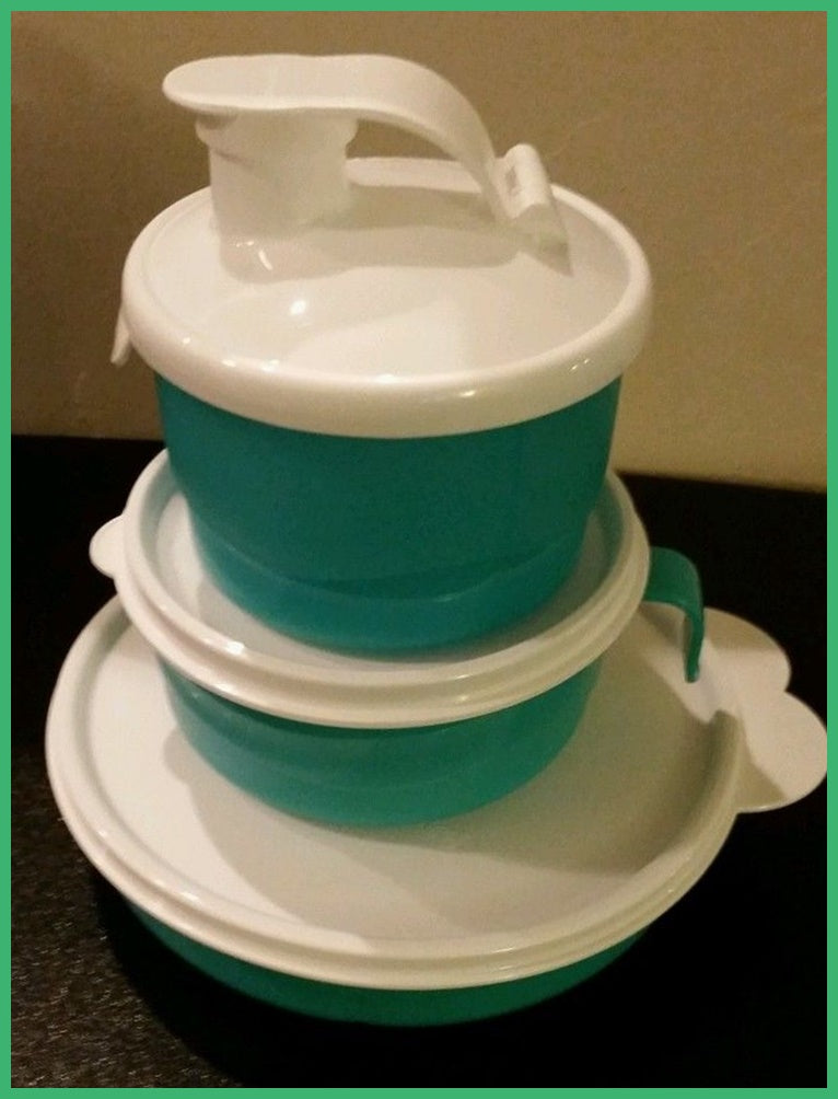 TUPPERWARE BABY STAGES 3 PIECE FUN FEEDING SET FUCHSIA KISS or AQUA TE ...