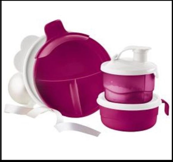 TUPPERWARE BABY STAGES 3 PIECE FUN FEEDING SET FUCHSIA KISS or AQUA TEAL