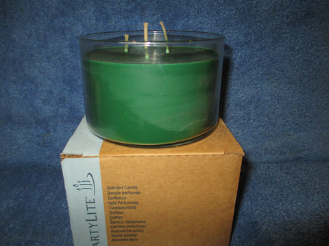 PartyLite Original 3-Wick Round Glass Jar Boxed Candle SPRUCE IN THE SNOW - Plastic Glass and Wax