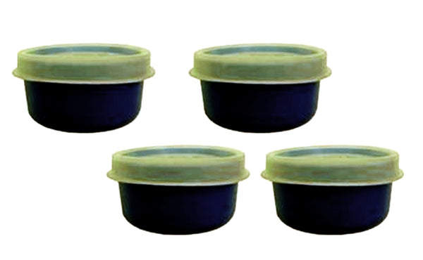 TUPPERWARE TUPPER MINI SMIDGET PILL KEEPER SET of FOUR 4 BLUE 1-OZ SMIDGETS w/ SEALS - Plastic Glass and Wax