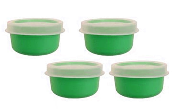 TUPPERWARE TUPPER MINI SMIDGET PILL KEEPER SET of FOUR 4 BLUE 1-OZ SMIDGETS w/ SEALS - Plastic Glass and Wax