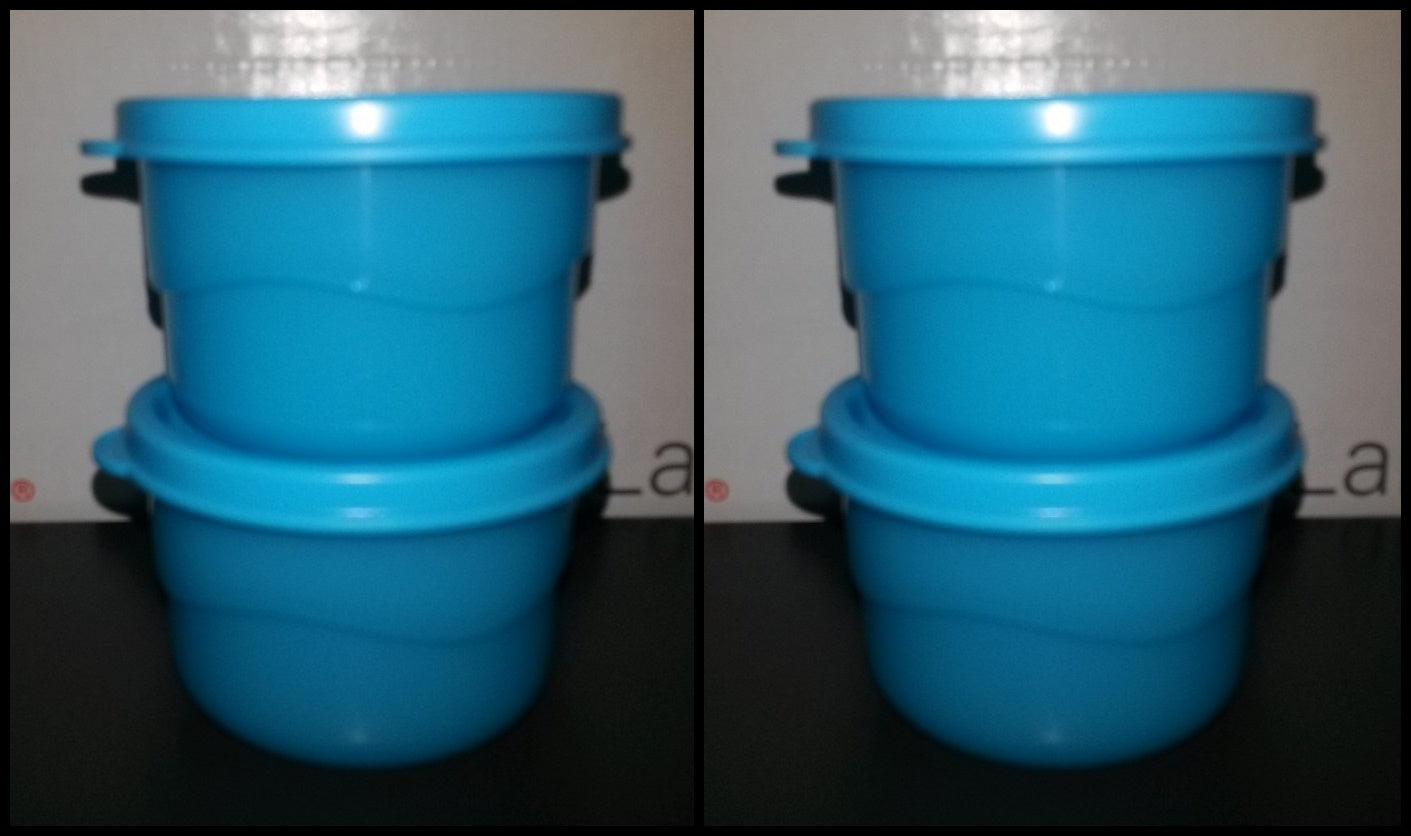 TUPPERWARE WAVY TROPICAL BLUE Snack Cup Set FOUR w/ Seals 4-oz Capacity