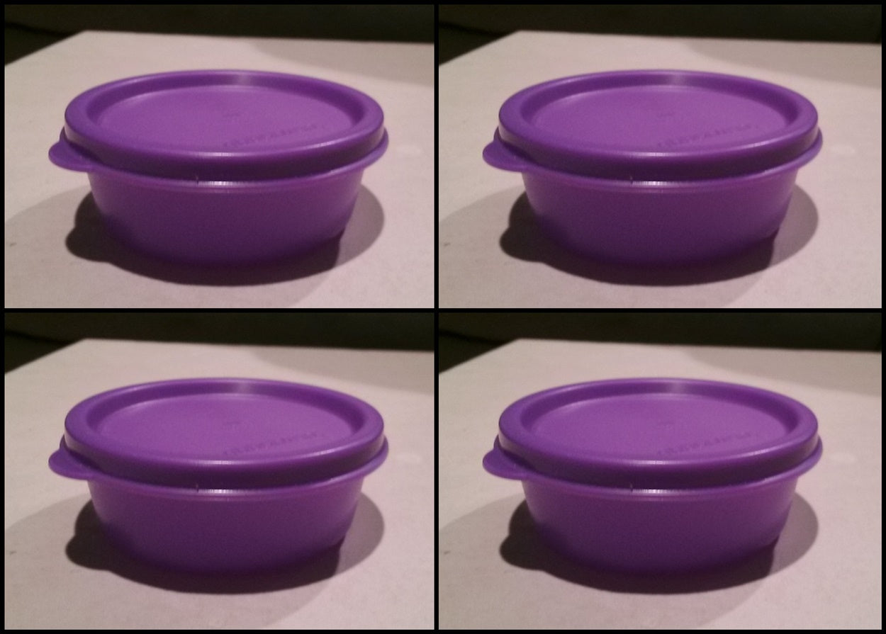 TUPPERWARE MINI SNACK CUPS BOWL SET OF 4 GRAPE FIZZ PURPLE BOWLS w/ SE –  Plastic Glass and Wax ~ PGW