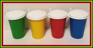 Tupperware 7-oz Bell Tumblers w/ Domed Sippy Sipper Seals Blue Yellow Red & Green NEW