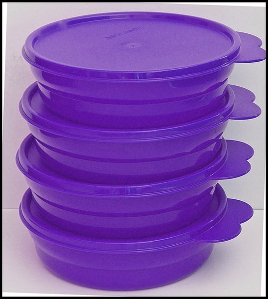 TUPPERWARE 4 IMPRESSIONS MICROWAVE 2 CUP CEREAL BOWLS GRAPE FIZZ PURPLE NEW