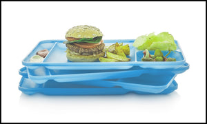 TUPPERWARE 4-Pc BERRY BLUE IMPRESSIONS LARGE RECTANGLE DIVIDED DINING LUNCHEON TRAY SET