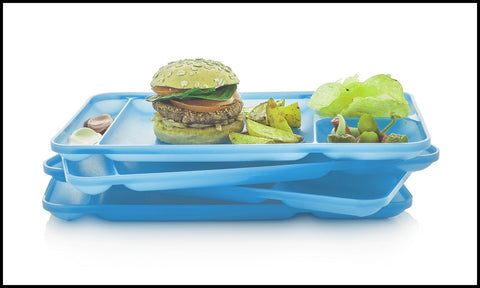 TUPPERWARE 4-Pc BERRY BLUE IMPRESSIONS LARGE RECTANGLE DIVIDED DINING LUNCHEON TRAY SET