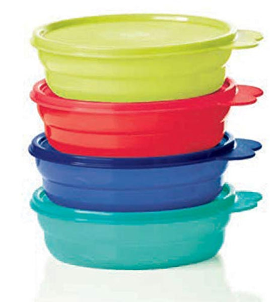 TUPPERWARE MICROWAVE 2 CUP CEREAL BOWL SET OF 4 BOWLS VARIOUS COLORS NEW - Plastic Glass and Wax ~ PGW