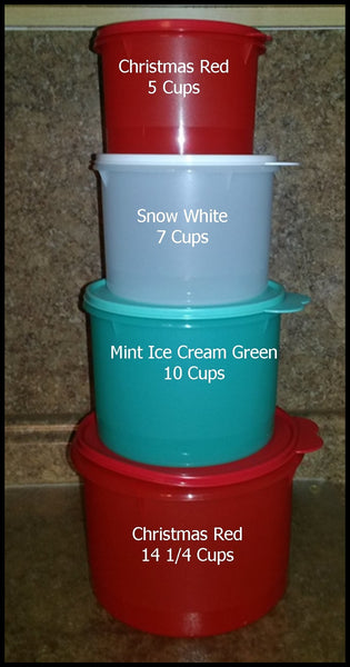 TUPPERWARE 3 Pc Classic COLORED REMINDER Canister Set ~ Papaya ~ Teal ~ Green Canisters - Plastic Glass and Wax