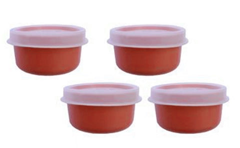 TUPPERWARE TUPPER MINI SMIDGET PILL KEEPER SET of FOUR 4 RED 1-OZ SMIDGETS w/ SEALS - Plastic Glass and Wax