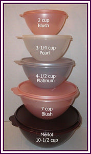 Tupperware 5 WONDERLIER NESTING BOWLS SPARKLING CELEBRATIONS COLORS & SIZES NEW - Plastic Glass and Wax