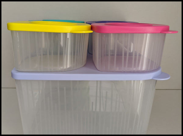 TUPPERWARE 5-Pc Sheer Fresh N Cool Square Round Storage Containers Keepers Multi-Colored Seals