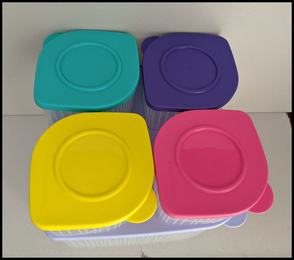 TUPPERWARE 5-Pc Sheer Fresh N Cool Square Round Storage Containers Keepers Multi-Colored Seals