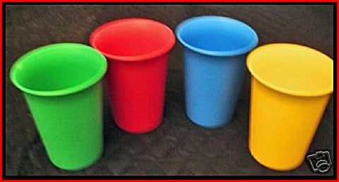 Tupperware 7-oz Bell Tumbler Set/4 PRIMARY COLORS Blue Yellow Red & Green NEW