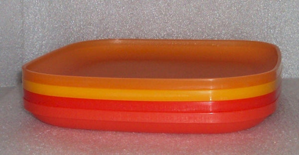 Tupperware 8" Square Microwave Luncheon Plates 4 Colored Yellow, Orange, Guava, & Mango - Plastic Glass and Wax