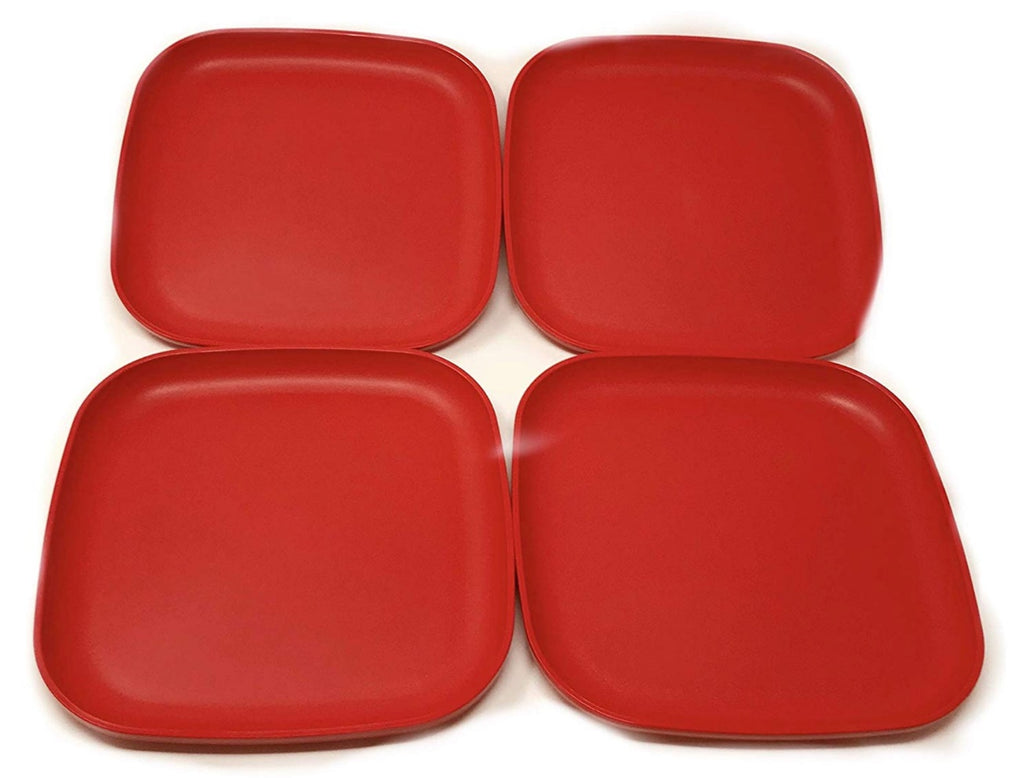 Tupperware 8 Square Microwave Luncheon Plates 4 Banana Yellow Colored Plastic Glass and Wax PGW