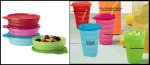 TUPPERWARE 8-Pc IMPRESSIONS SET 4 MICROWAVE CEREAL BOWLS & 4 16-oz STRAW SEAL TUMBLERS RARE