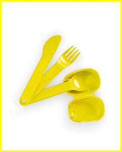 Tupperware ON THE GO ALL IN ONE CUTLERY SET w/ Travel Case IN LEMON YELLOW