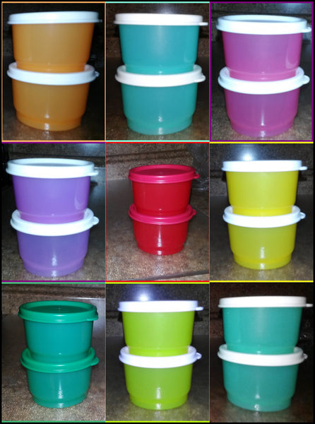 TUPPERWARE Set of 2 - 4-oz Snack Cups Bowls w/ Round Seals SHEER ~ HUNTER GREEN SEAL