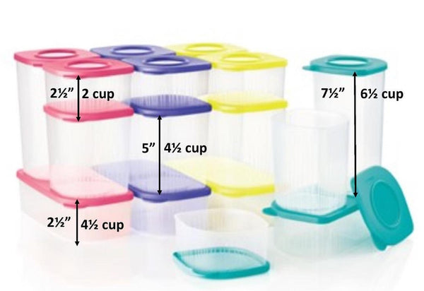 TUPPERWARE 5-Pc Sheer Fresh N Cool Square Round Storage Containers Keepers Multi-Colored Seals