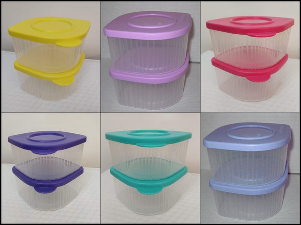 TUPPERWARE 2-Pc Sheer Fresh N Cool TALL Square Round Storage Containers Keepers Purple Lilac Seals