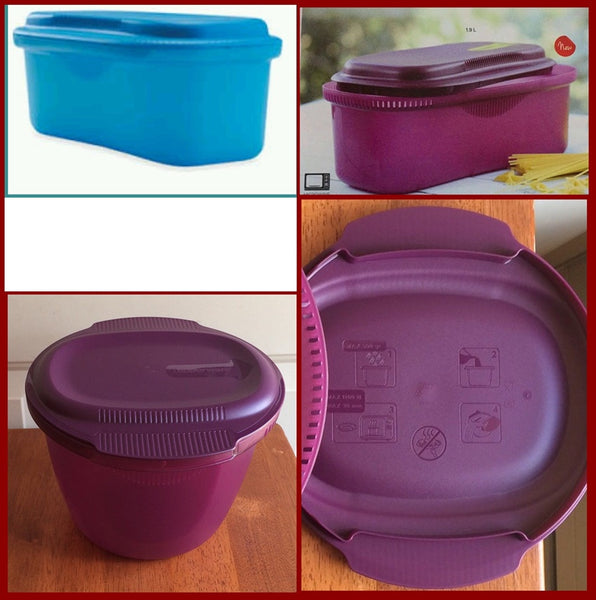 Tupperware Microwave LARGE Round 4-cup Rice / Grain Maker / Cooker  / Steamer in RHUBARB PURPLE - Plastic Glass and Wax