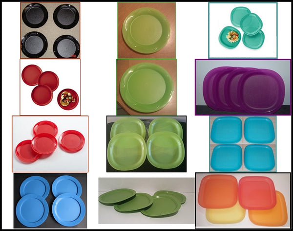 Tupperware Impressions 7.75" Microwave Dessert / Salad / Side Plates Set of 4 GUAVA MELON - Plastic Glass and Wax