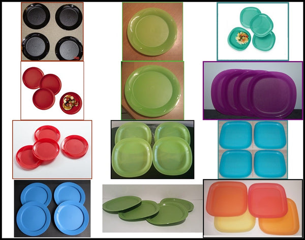 Tupperware Impressions 7.75" Microwave Dessert / Salad / Side Plates Set of 4 FUCHSIA PINK - Plastic Glass and Wax