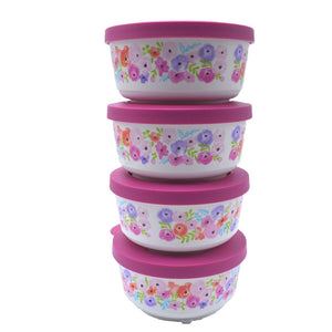 TUPPERWARE ART OF SPRING 4 ROUND SNACK BOWLS PINK SNAP-TOGETHER