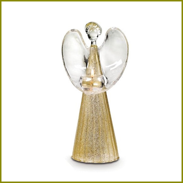 Partylite LOVE Angel of Light Golden Glass Tealight Holder - MEDIUM 10 3/4" TALL