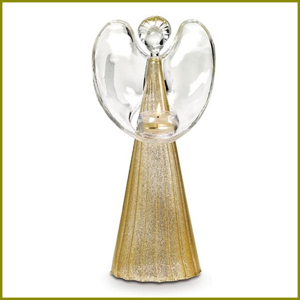 Partylite PEACE Angel of Light Golden Glass Tealight Holder - LARGE 12 1/2" TALL