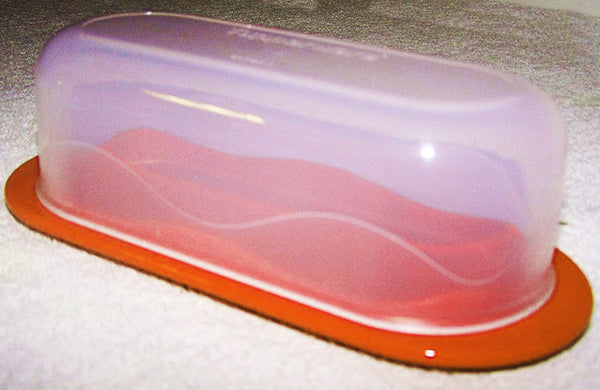 TUPPERWARE OPEN HOUSE 2-PC SHEER / MANGO GUAVA SINGLE STICK BUTTER KEEPER STORAGE