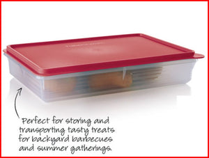 TUPPERWARE Prep Essentials LARGE Rectangle SNACK-STOR Cold Cut Keeper Container RED SEAL - Plastic Glass and Wax ~ PGW